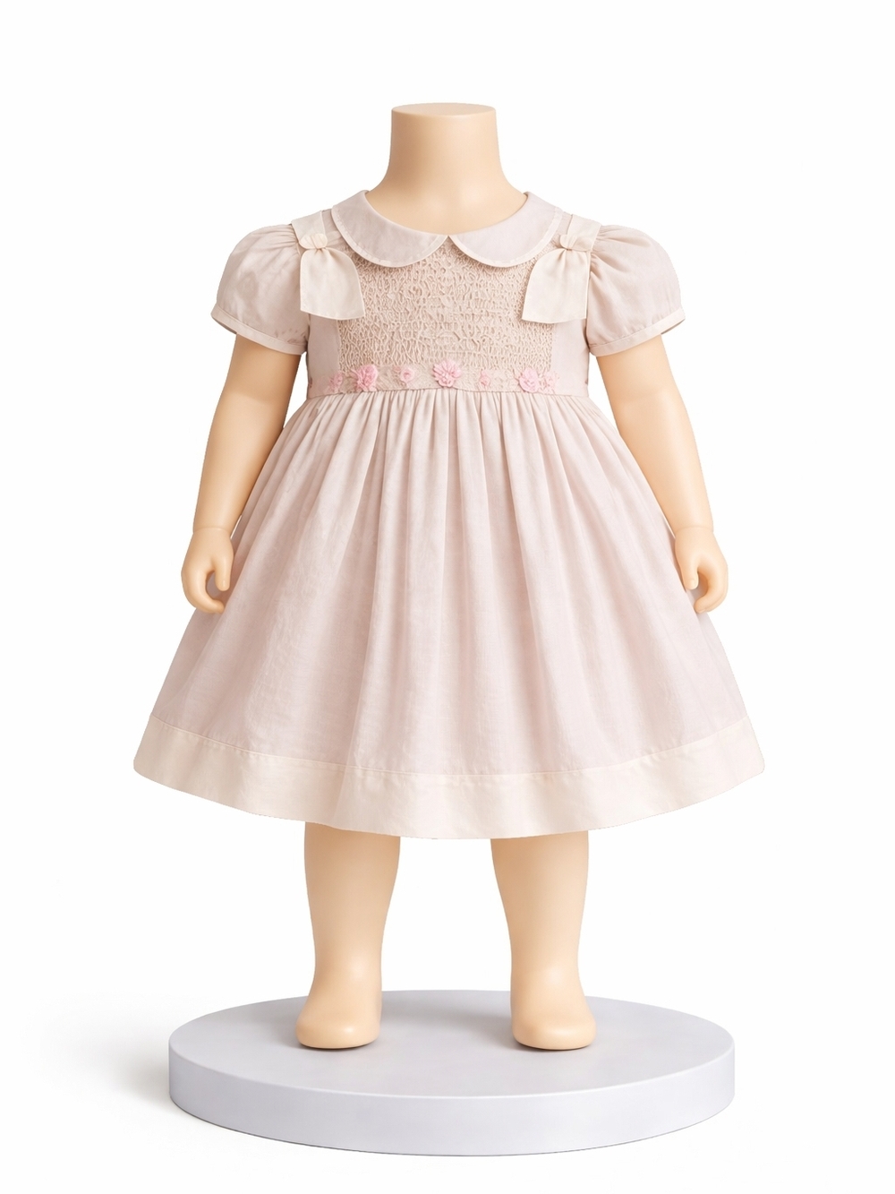 Vintage Classic Pink Smocked Baby Dress with Peter Pan Collar 2T